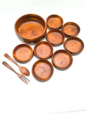 MCM Baribocraft Wooden Salad Bowl Serving Set – Scandinavian Style